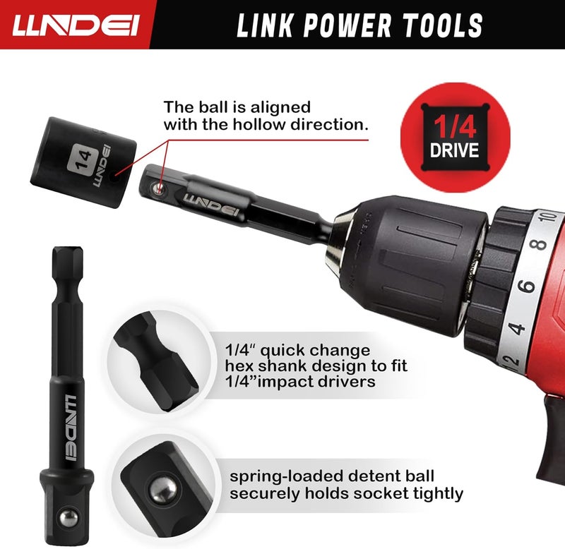LLNDEI 48 Piece 1/4 Inch Mini Socket Ratchet Wrench Set, Metric Shallow Socket (4-14mm) 6-Point,with 72 Teeth Mini Ratcheting Wrench, Screwdriver Bit Set, Universal Joints and 3 Inch Extensions - Image 5